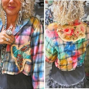 A Rare Bird NWT Rose Plaid Jacket One Size Patchwork With Pockets